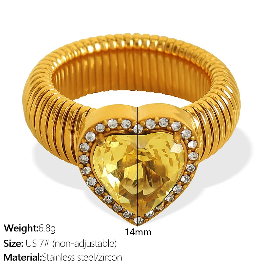 1 Piece Romantic Series Retro Heart Colorful Stainless Steel  Gold Color Zircon Women's Gemstone Rings 